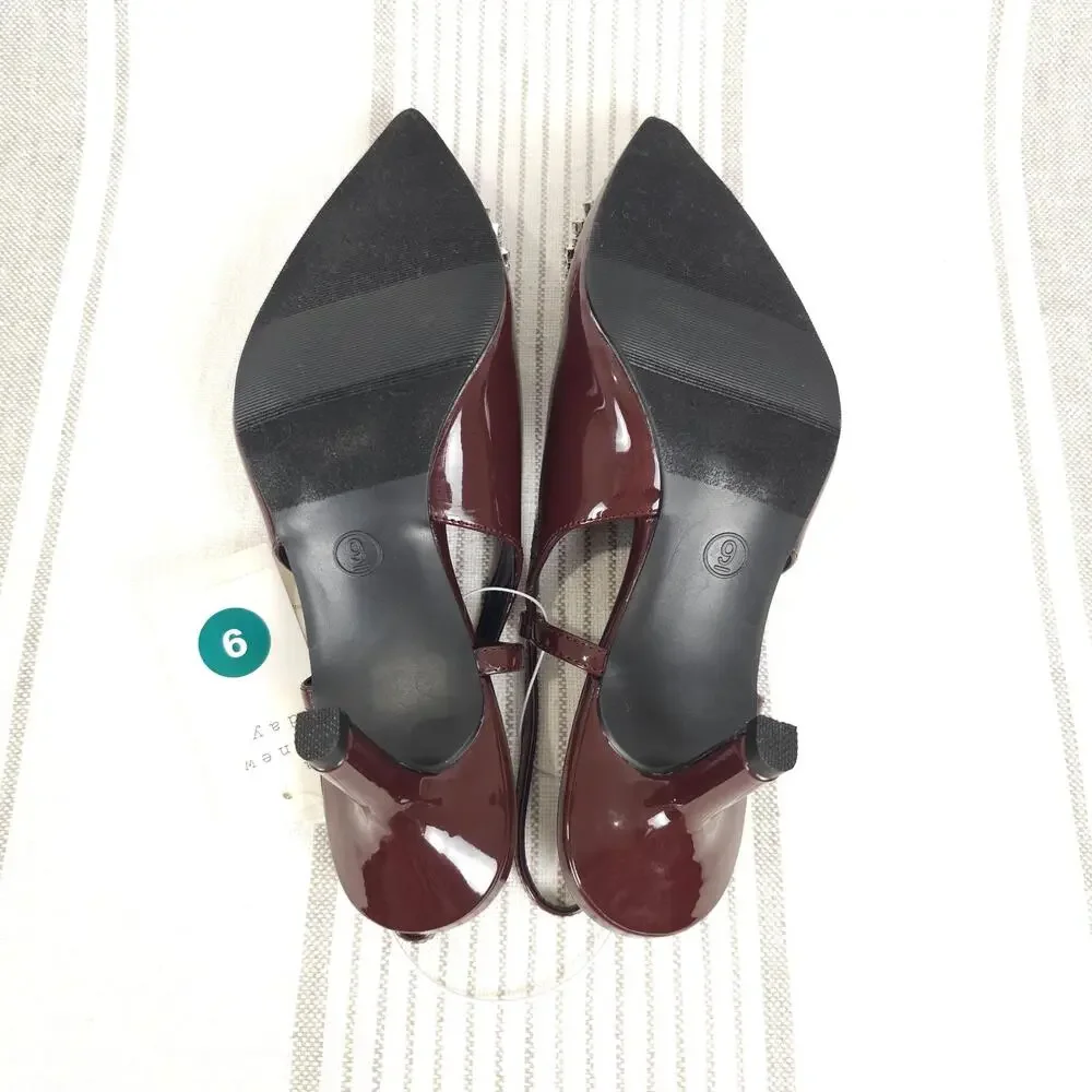 A New Day Kitten Heels Womens 9 Red Patent Slingback Rhinestone Pointed Toe